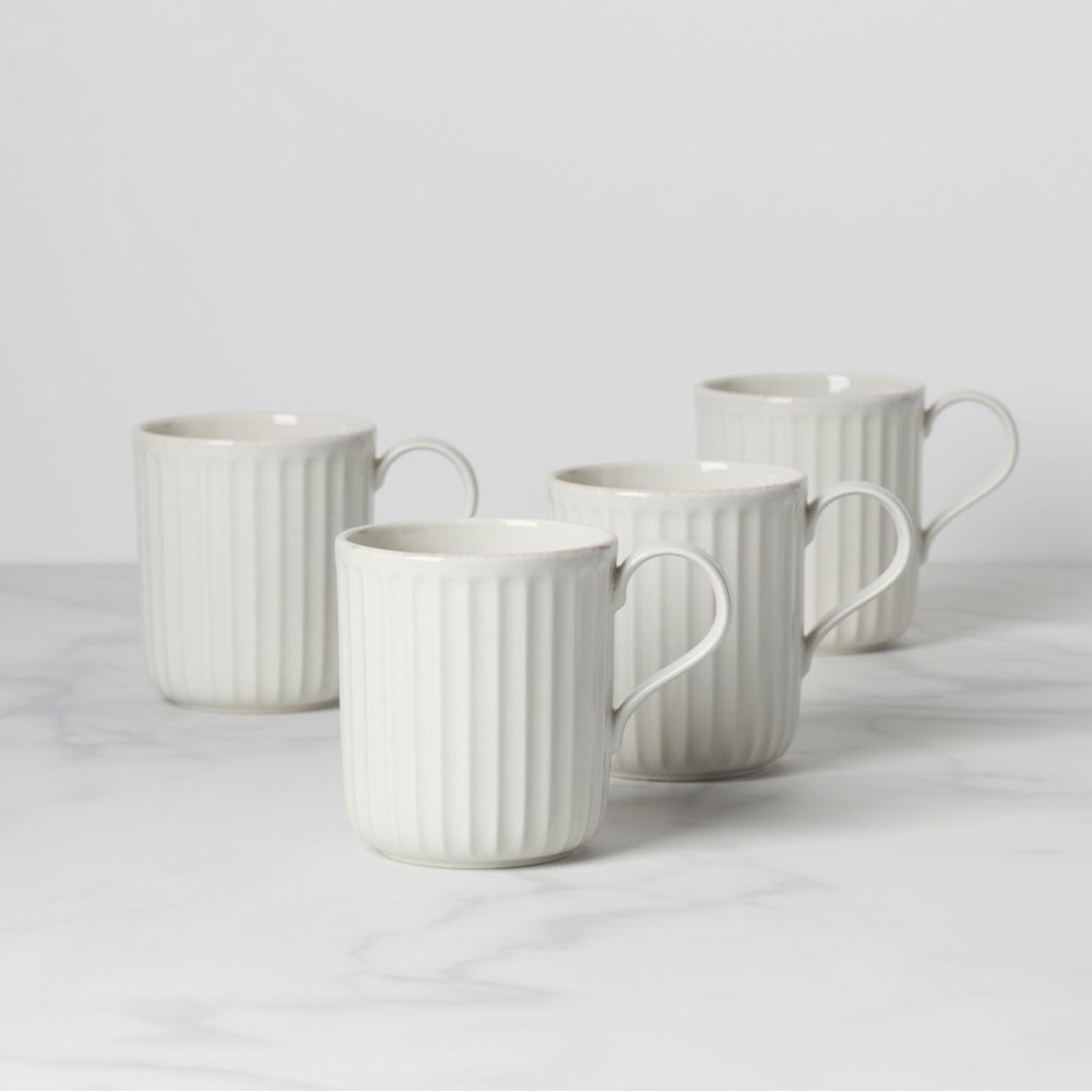 Lenox French Perle Scallop 4 Piece Mug Set BRAND NEW